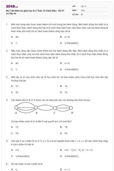 Bộ 2 Đề kiểm tra giữa học kì 2 Toán 10 Cánh Diều - Đề 01 có đáp án