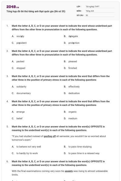 Tổng hợp đề thi thử tiếng anh thpt quốc gia (Đề số 35)