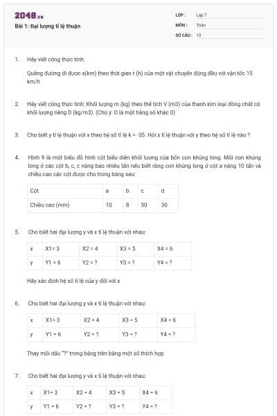 Bài 1: Đại lượng tỉ lệ thuận