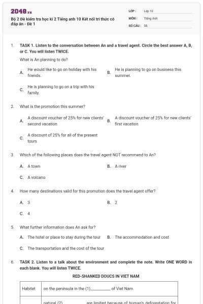 Bộ 2 Đề kiểm tra học kì 2 Tiếng anh 10 Kết nối tri thức có đáp án - Đề 1
