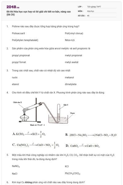Đề thi Hóa học cực hay có lời giải chi tiết cơ bản, nâng cao (Đề 26)