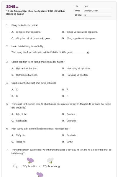 15 câu Trắc nghiệm Khoa học tự nhiên 9 Kết nối tri thức Bài 36 có đáp án