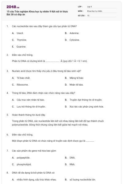 15 câu Trắc nghiệm Khoa học tự nhiên 9 Kết nối tri thức Bài 38 có đáp án