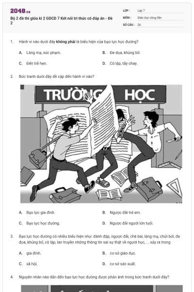Bộ 2 đề thi giữa kì 2 GDCD 7 Kết nối tri thức có đáp án - Đề 2