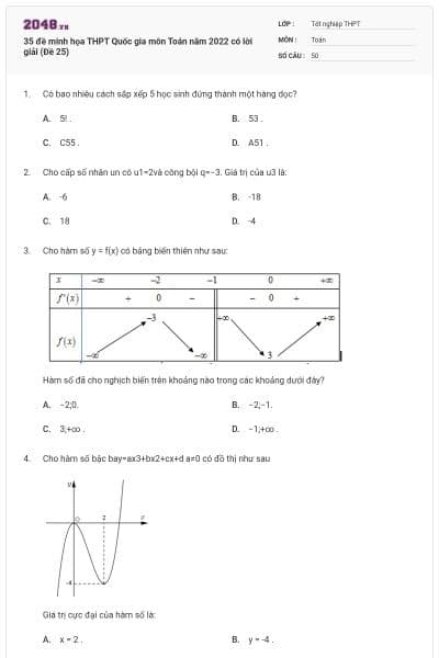 35 đề minh họa THPT Quốc gia môn Toán năm 2022 có lời giải (Đề 25)