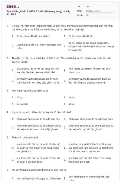 Bộ 4 đề thi giữa kì 2 KHTN 7 Cánh diều (song song) có đáp án - Đề 2