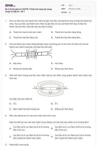 Bộ 4 đề thi giữa kì 2 KHTN 7 Chân trời sáng tạo (song song) có đáp án - Đề 1