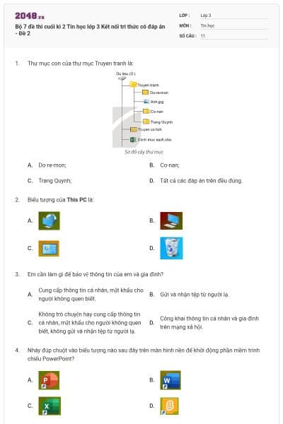 Bộ 7 đề thi cuối kì 2 Tin học lớp 3 Kết nối tri thức có đáp án - Đề 2
