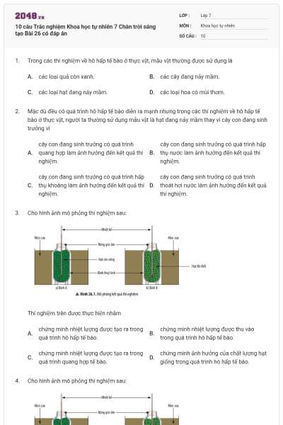 10 câu Trắc nghiệm Khoa học tự nhiên 7 Chân trời sáng tạo Bài 26 có đáp án