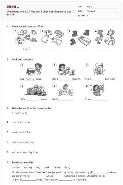 Đề kiểm tra học kì 2 Tiếng anh 3 Chân trời sáng tạo có đáp án - Đề 1