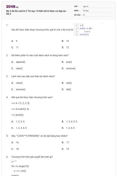 Bộ 2 đề thi cuối kì 2 Tin học 10 Kết nối tri thức có đáp án - Đề 2
