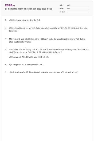 Đề thi Học kì 2 Toán 9 có đáp án năm 2022-2023 (Đề 3)