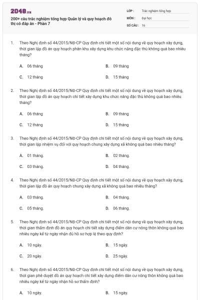 200+ câu trắc nghiệm tổng hợp Quản lý và quy hoạch đô thị có đáp án - Phần 7