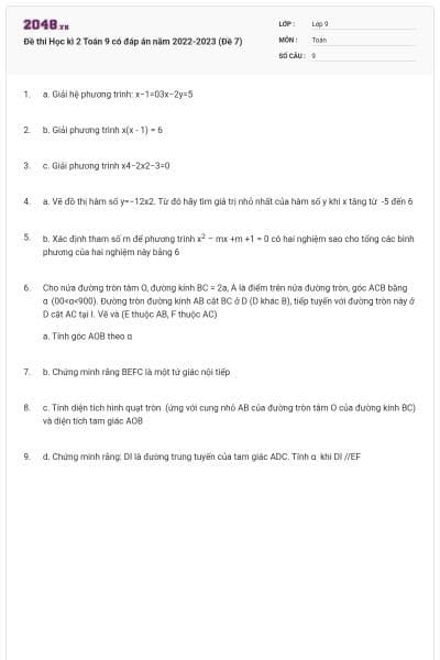 Đề thi Học kì 2 Toán 9 có đáp án năm 2022-2023 (Đề 7)