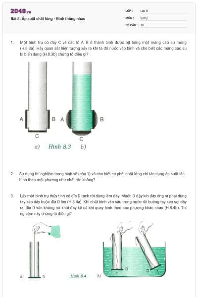Bài 8: Áp suất chất lỏng - Bình thông nhau