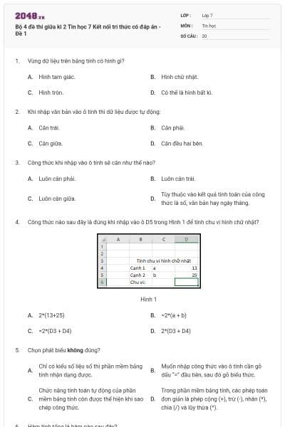 Bộ 4 đề thi giữa kì 2 Tin học 7 Kết nối tri thức có đáp án - Đề 1