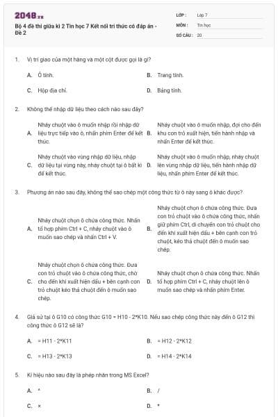 Bộ 4 đề thi giữa kì 2 Tin học 7 Kết nối tri thức có đáp án - Đề 2
