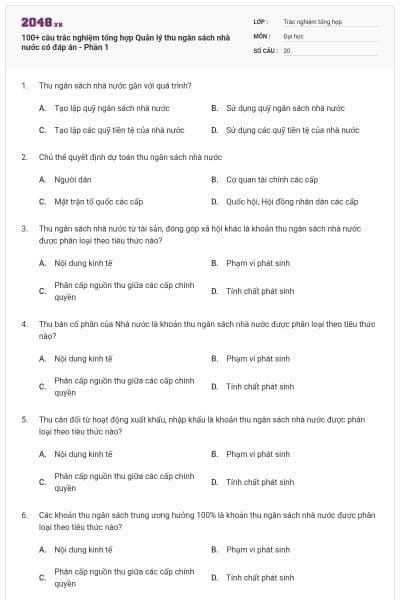 100+ câu trắc nghiệm tổng hợp Quản lý thu ngân sách nhà nước có đáp án - Phần 1