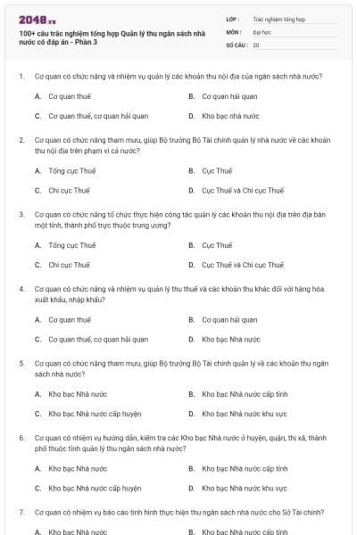 100+ câu trắc nghiệm tổng hợp Quản lý thu ngân sách nhà nước có đáp án - Phần 3