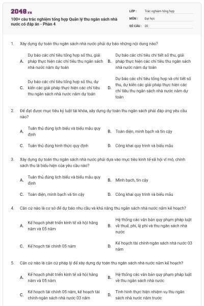 100+ câu trắc nghiệm tổng hợp Quản lý thu ngân sách nhà nước có đáp án - Phần 4