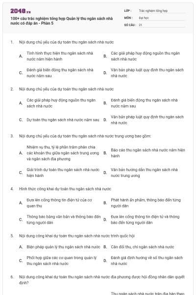 100+ câu trắc nghiệm tổng hợp Quản lý thu ngân sách nhà nước có đáp án - Phần 5