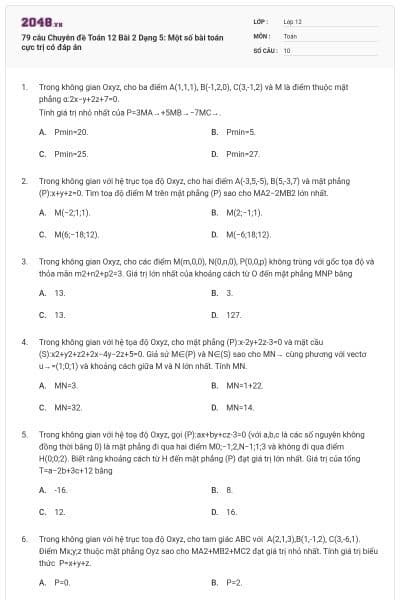 79 câu  Chuyên đề Toán 12 Bài 2 Dạng 5: Một số bài toán cực trị có đáp án