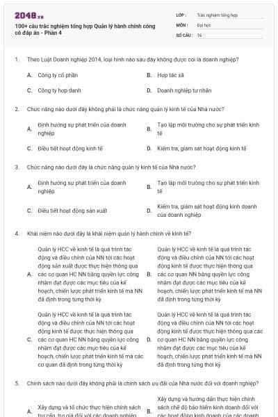 100+ câu trắc nghiệm tổng hợp Quản lý hành chính công có đáp án - Phần 4