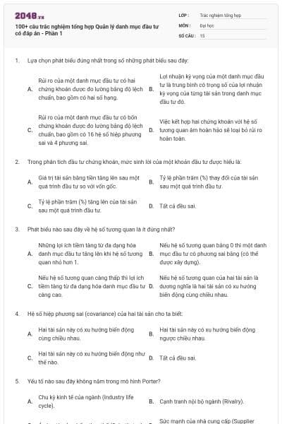100+ câu trắc nghiệm tổng hợp Quản lý danh mục đầu tư có đáp án - Phần 1