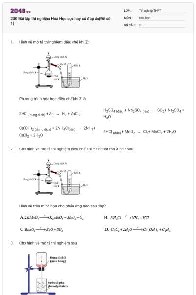 230 Bài tập thí nghiệm Hóa Học cực hay có đáp án(Đề số 1)