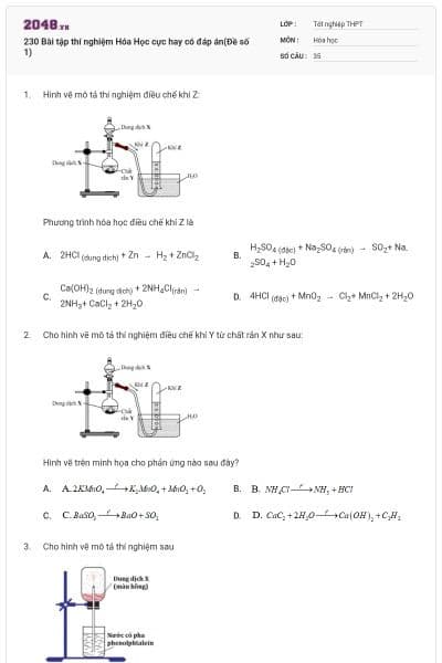 230 Bài tập thí nghiệm Hóa Học cực hay có đáp án(Đề số 1)