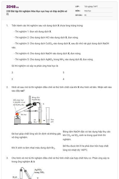 230 Bài tập thí nghiệm Hóa Học cực hay có đáp án(Đề số 2)