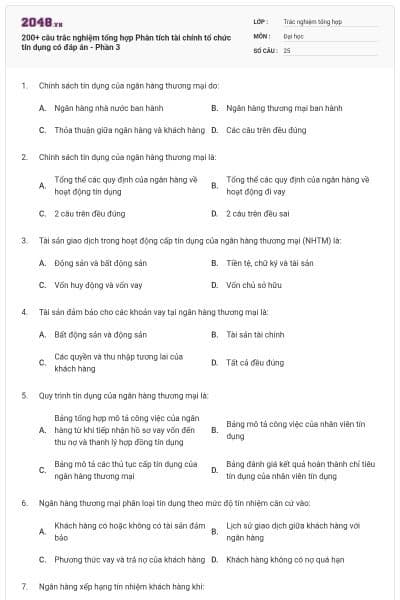 200+ câu trắc nghiệm tổng hợp Phân tích tài chính tổ chức tín dụng có đáp án - Phần 3