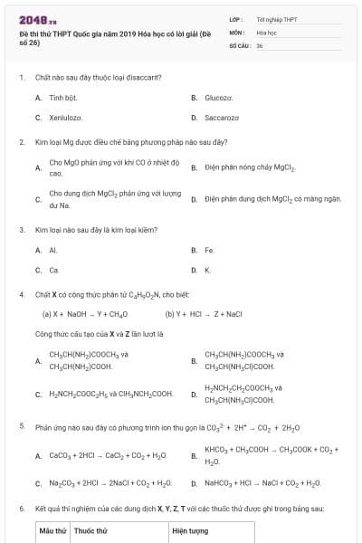 Đề thi thử THPT Quốc gia năm 2019 Hóa học có lời giải (Đề số 26)