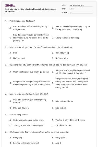 200+ câu trắc nghiệm tổng hợp Phân tích kỹ thuật có đáp án - Phần 3