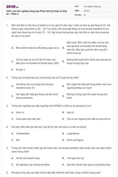 200+ câu trắc nghiệm tổng hợp Phân tích kỹ thuật có đáp án - Phần 4