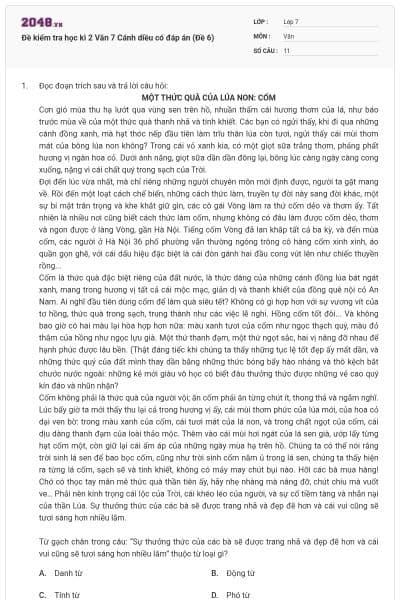 Đề kiểm tra học kì 2 Văn 7 Cánh diều có đáp án (Đề 6)