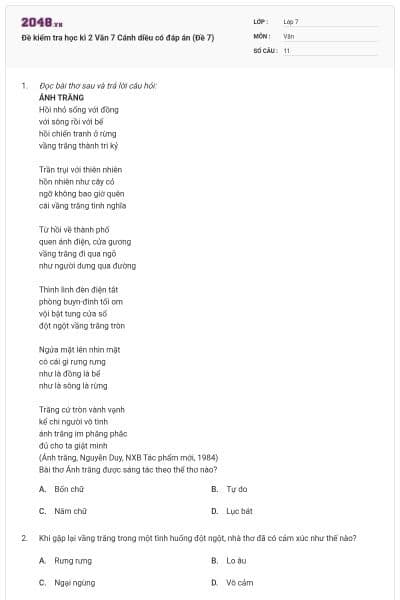 Đề kiểm tra học kì 2 Văn 7 Cánh diều có đáp án (Đề 7)