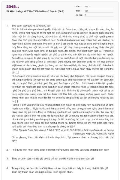 Đề kiểm tra học kì 2 Văn 7 Cánh diều có đáp án (Đề 9)