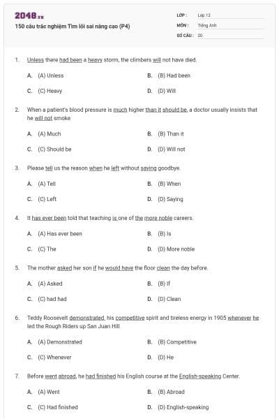 150 câu trắc nghiệm Tìm lỗi sai nâng cao (P4)