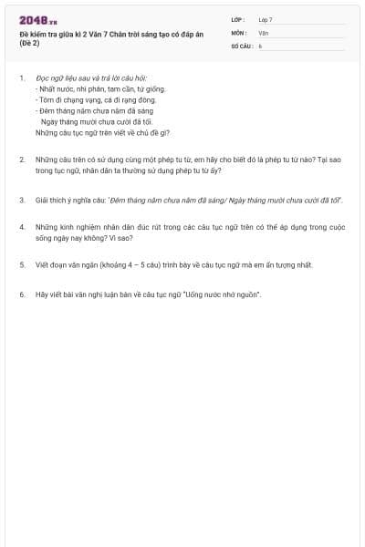 Đề kiểm tra giữa kì 2 Văn 7 Chân trời sáng tạo có đáp án (Đề 2)