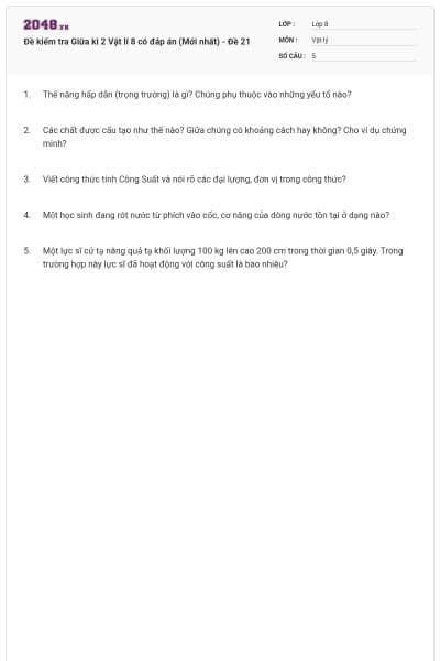 Đề kiểm tra Giữa kì 2 Vật lí 8 có đáp án (Mới nhất) - Đề 21