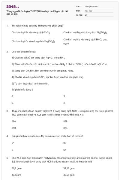 Tổng hợp đề ôn luyện THPTQG Hóa học có lời giải chi tiết (Đề số 20)