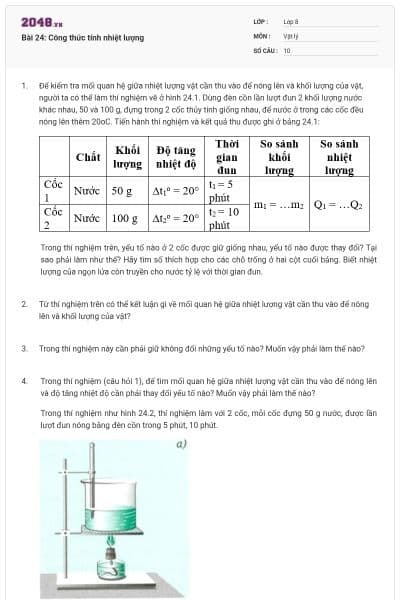 Bài 24: Công thức tính nhiệt lượng