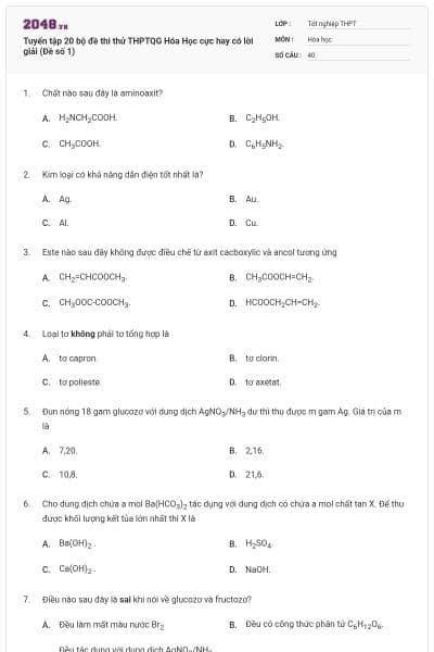 Tuyển tập 20 bộ đề thi thử THPTQG Hóa Học cực hay có lời giải (Đề số 1)