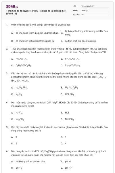 Tổng hợp đề ôn luyện THPTQG Hóa học có lời giải chi tiết (Đề số 15)