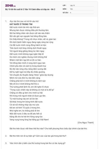 Bộ 10 đề thi cuối kì 2 Văn 10 Cánh diều có đáp án - Đề 2
