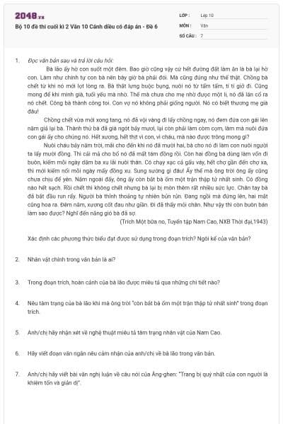 Bộ 10 đề thi cuối kì 2 Văn 10 Cánh diều có đáp án - Đề 6