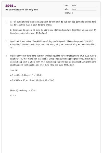 Bài 25: Phương trình cân bằng nhiệt