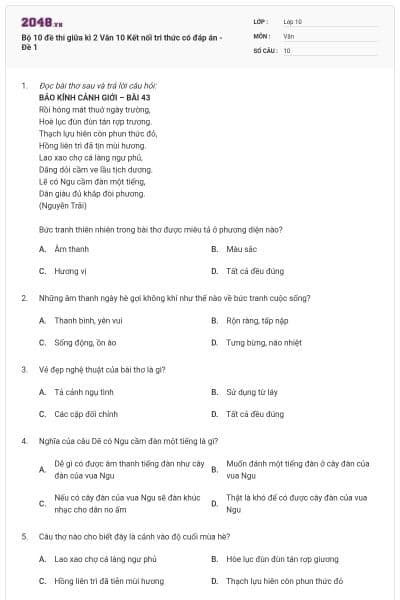 Bộ 10 đề thi giữa kì 2 Văn 10 Kết nối tri thức có đáp án - Đề 1
