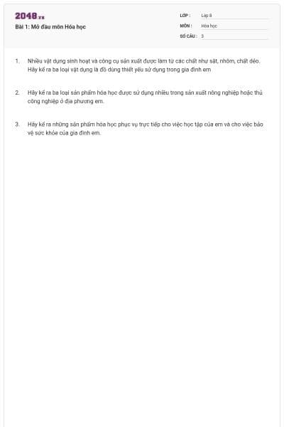 Bài 1: Mở đầu môn Hóa học